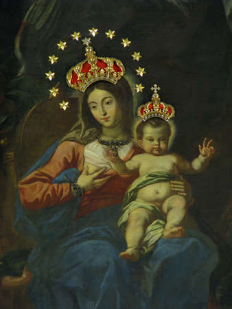 A detail of a painting of Our Lady of Graces in Zabbar, Malta.のeditorial素材