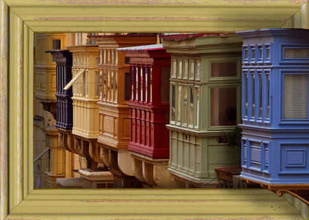 Typical Maltese Balconies at Valletta, Malta.の写真素材