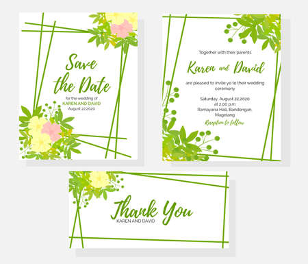 Floral Wedding Invitation Setのイラスト素材