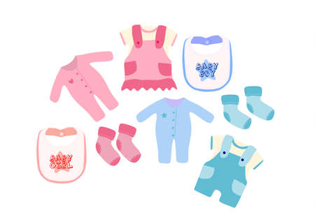pink and blue baby clothes for baby boy and girlのイラスト素材