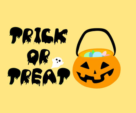 Trick or treat, pumpkin basket witth candyのイラスト素材