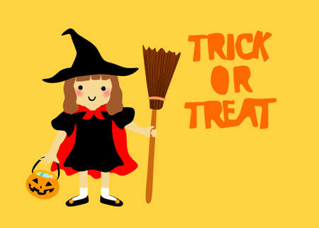 Little girl as witch on halloweenのイラスト素材