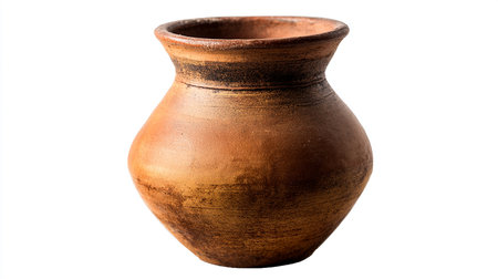 Brown clay vase or pot isolated on white background. Cut outの素材