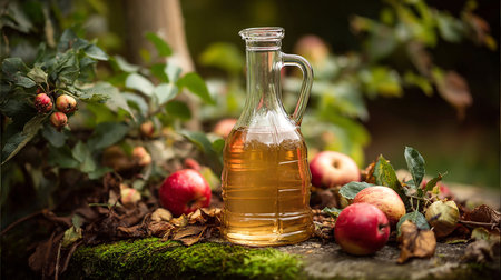 Apple cider vinegar in the garden. Selective focus. Foodの素材