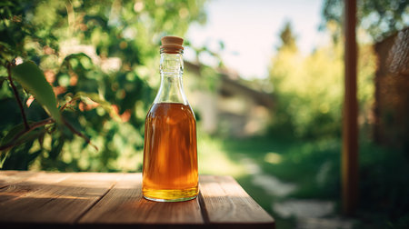 Apple cider vinegar in the garden. Selective focus. Foodの素材