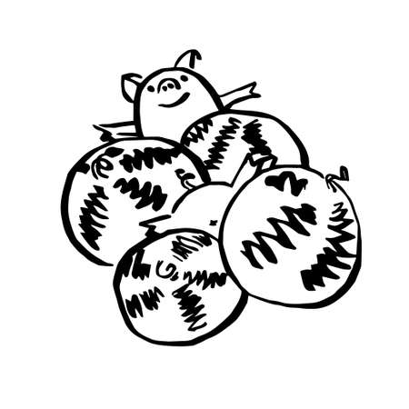 funny vector pig and melonのイラスト素材
