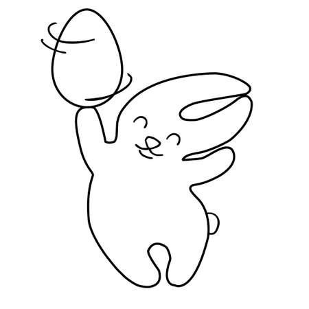 black and white rabbit icon poster. Coloring book page for adults and kids. Easter themed vector illustration for gift card, flyer, certificate or banner, icon, logo, patch, stickerのイラスト素材