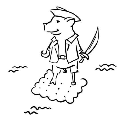 funny costumed pig corsair with cutlass and hookのイラスト素材