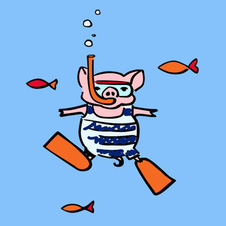 vector black and white oldfashioned swimsuit piglet iconのイラスト素材