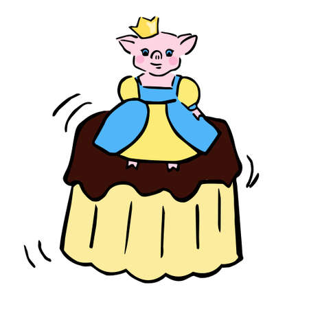 colour illustration anthropomorphic cute princess pig and jellyのイラスト素材