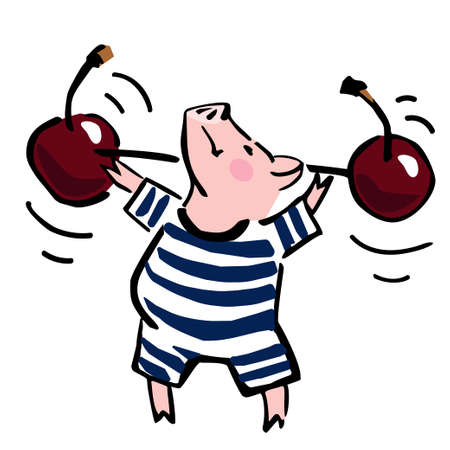 funny strong old fashioned swimming suit pigletのイラスト素材