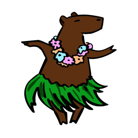 Cute Hawaii costumed dancer cartoon capybara mascot for site, infographics, video, animation, websites, e-mails, newslettersのイラスト素材