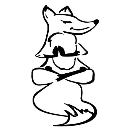 Cheerful fox in the lotus position. Illustration for prints, postcards or children's design.のイラスト素材