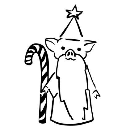 funny costumed pig mage with candy staffのイラスト素材