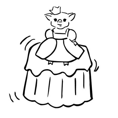 black and white illustration anthropomorphic cute pigのイラスト素材