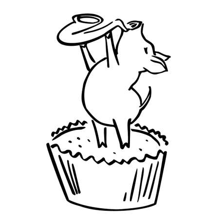 anthropomorphic funny blues piglet with sax and cupcakeのイラスト素材
