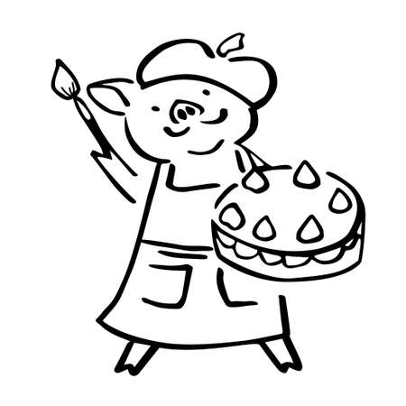 anthropomorphic frenchman piglet artist with gateauのイラスト素材