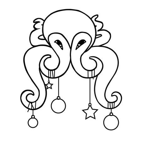 new year vector octopus with xmas baublesのイラスト素材