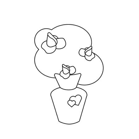 vector valentines day roses bouquet in the vase. Valentine's day illustration. Line art for cartoon design, vector icon.のイラスト素材