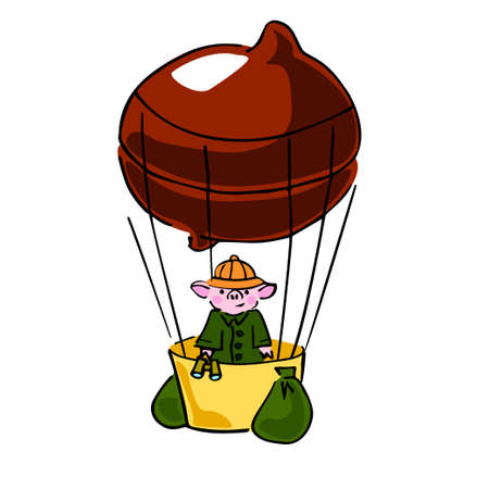 funny color piglet in the zephyr montgolfierのイラスト素材