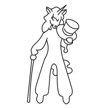 Adorable black line unicorn welcom anybodyのイラスト素材