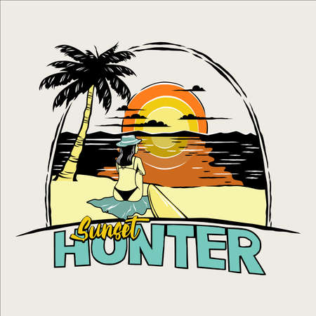 sunset hunter illustration vectorsのイラスト素材