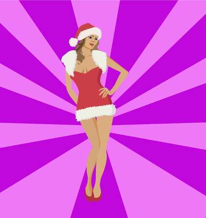 Christmas hot girl wearing santa hat and dress isolatedのイラスト素材