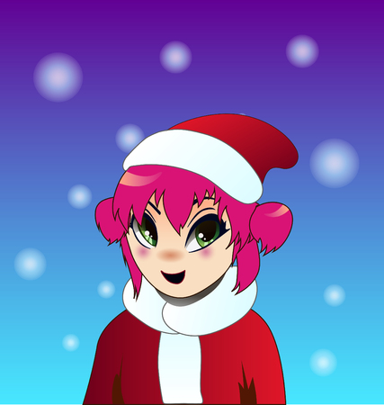 Christmas anime girl with pink hairのイラスト素材