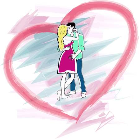 Couple in love, St.Valentine vector illustrationのイラスト素材