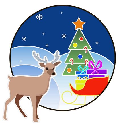 New year and Christmas card with a deer and tree on backgroundのイラスト素材