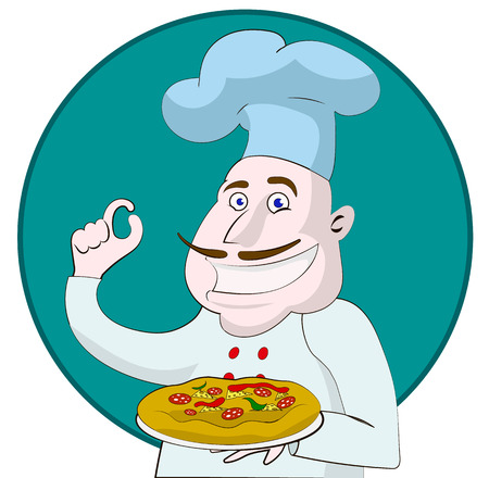 Cartoon chef holding a pizzaのイラスト素材