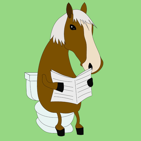 Funny horse reading a newspaper in the toilet, WCのイラスト素材
