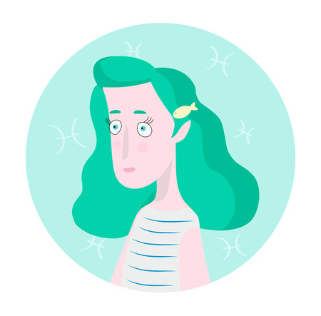 Woman cartoon portrait represntating Pisces Zodiac Signのイラスト素材