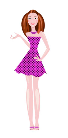 Illustration of a girl in cute polka dot dressのイラスト素材
