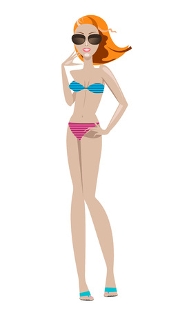 Beautiful and sexy young women in stylish striped bikini isolatedのイラスト素材