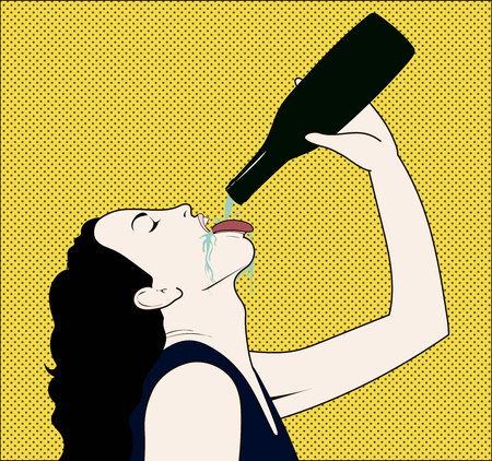 Drinking woman with opened bottle in a handのイラスト素材