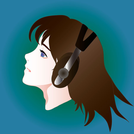 Anime style portrait of girl in headphonesのイラスト素材