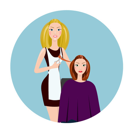 Hairdresser making haircut. Hair stylist in a barber salon.のイラスト素材