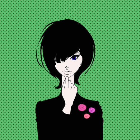 Beautiful brunette girl dressed in black portrait. Vector stock illustration.のイラスト素材