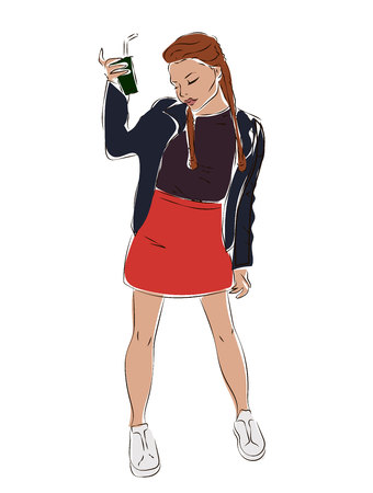 Vector illustration of a female holding a mixed drink at a barのイラスト素材