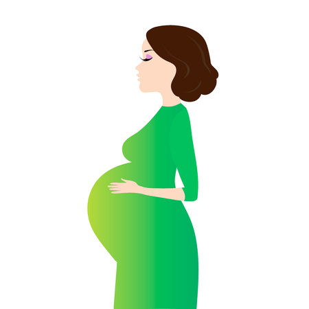 Pregnant woman in green dress isolated on whiteのイラスト素材