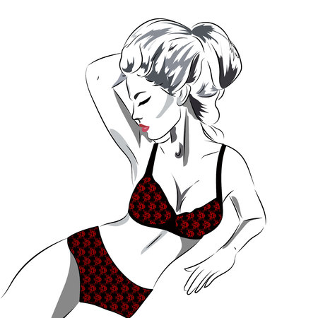 Beautiful woman in sexy lace lingerieのイラスト素材