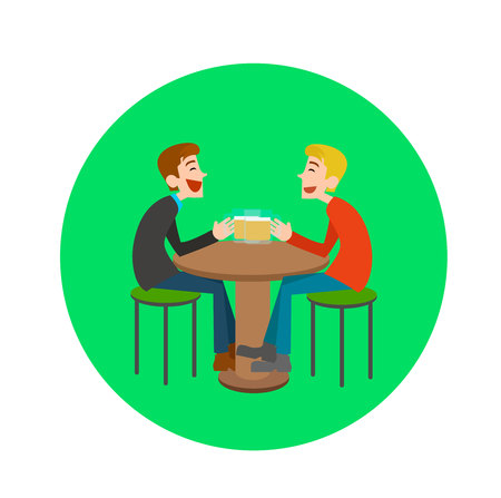 Two happy male drinking beer in barのイラスト素材