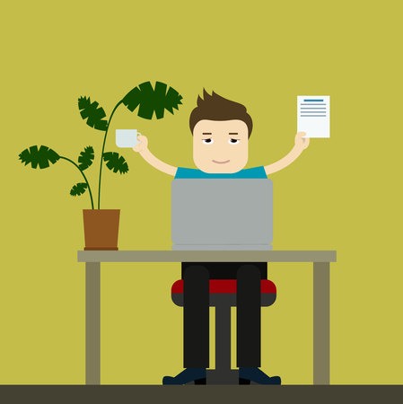 Office worker or freelancer businessman. Vector cartoon illustrationのイラスト素材
