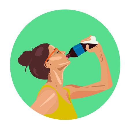 Beautiful and sexy girl drinking soda water vector portraitのイラスト素材