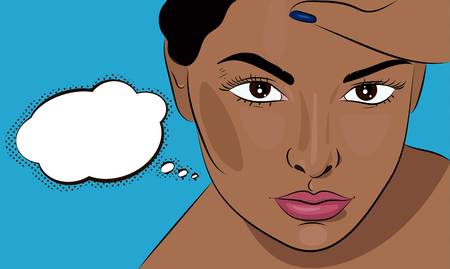 Afro american girl thinking of smth, sweet dreams, vector illustrationのイラスト素材
