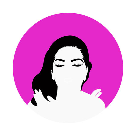 Beauty icon or sign with female face for hairdressing, barber or beauty salon, estetic medicine centre, cosmetic shopのイラスト素材