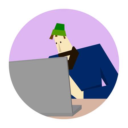 Programmer working and coding by the computer, sign, icon, bannerのイラスト素材