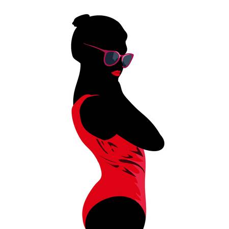 Beautiful young woman with sunglasses and swimsuitのイラスト素材