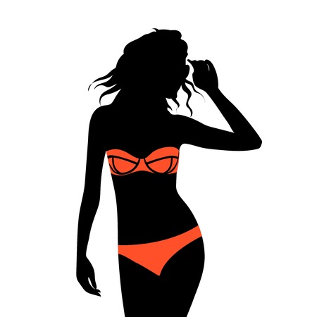 Beautiful young woman with sunglasses and swimsuit, Vector eps10 illustrationのイラスト素材